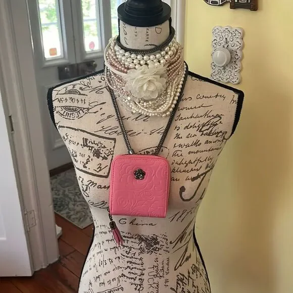 Pink *Camellia* Mini WOC DIY Tassel Card Case Wallet Necklace Chain NEW DIY - Picture 4 of 16